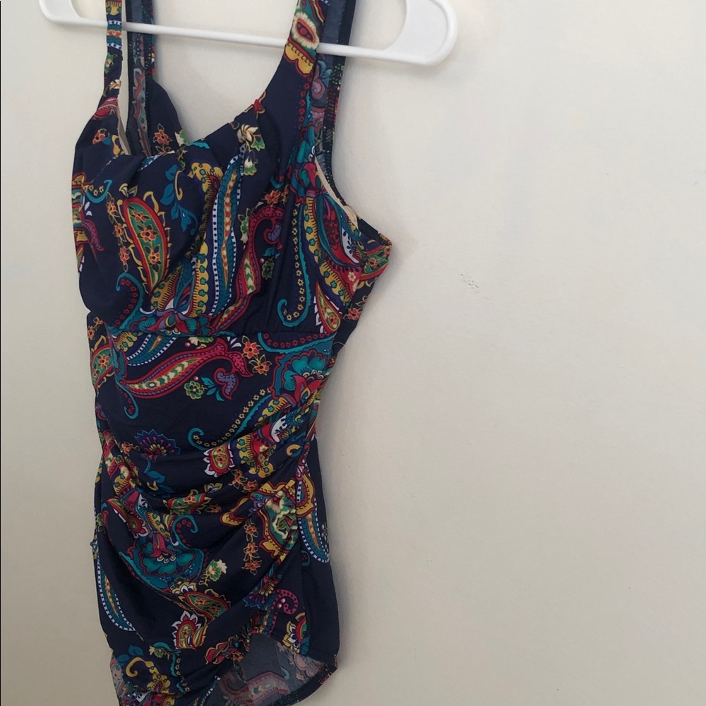 Lands' End Navy and Multicolor Paisley One-Piece - Picture 5 of 10